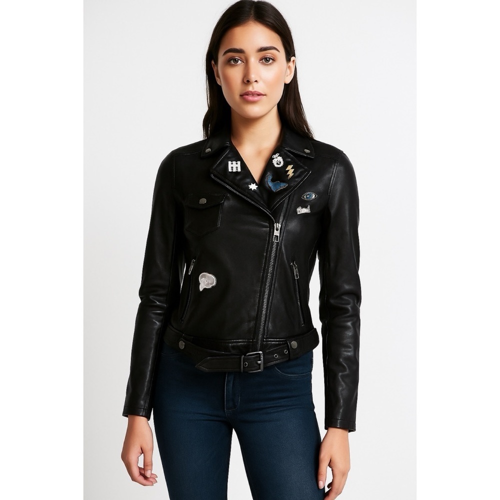 NWT H&M Dinosaur Pins Faux Moto Leather Jacket 4​​​​​​​